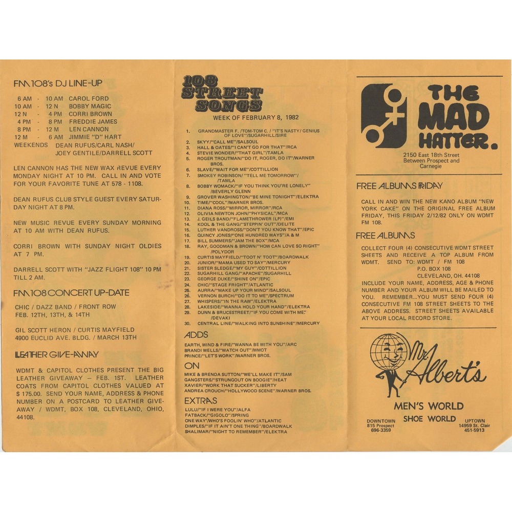 Vintage 1982 FM 108 WDMT Cleveland Street Sheet Freddie James Carol Ford VG- - Picture 2 of 2